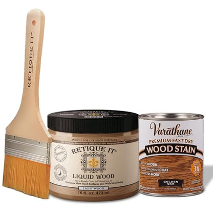Retique It Liquid Wood - Pint Light with Golden Oak Stain - Stainable Wood Fiber Paint - Put a fresh coat of wood on it (16oz LW, Golden Oak) - color: 30 Golden Oak, size: 16 Fl Oz (Pack of 1)