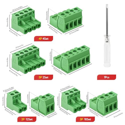 28 Sets 2P 3P 4P 5P Terminal Block Assortment, 5.08mm Pitch PCB Mount Screw Terminal Block Connector for 24-12AWG - size: 2P 3P 4P 5P