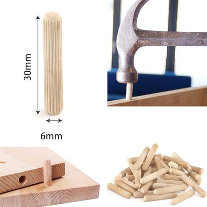 Wood & Wooden Dowel Pins 1/4" x1 1/4" (6mmx30mm) - Fluted Grooved Hardwood Pegs for Woodworking, Craft Projects - 100 Pack by PXBBZDQ - size: 1/4" x 1 1/4"