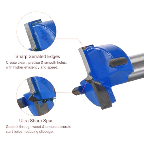 uxcell Forstner Drill Bits 25mm, Tungsten Carbide Wood Saw Auger Opener, Woodworking Hinge Hole Drilling Boring Bit Cutter (Blue, Gray) - size: 25mm