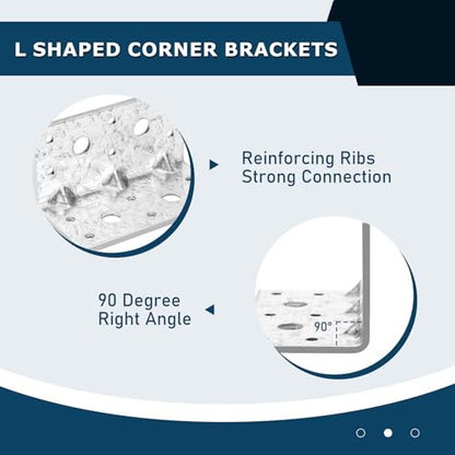 6Pcs L Brackets for Wood Galvanized, 90 Degree Corner Brace 3.9x2.1x2.1in, Anti-Rust and Reinforcing Right Angle Bracket, 2.8mm Thickness - size: 3.9x2.1x2.1in