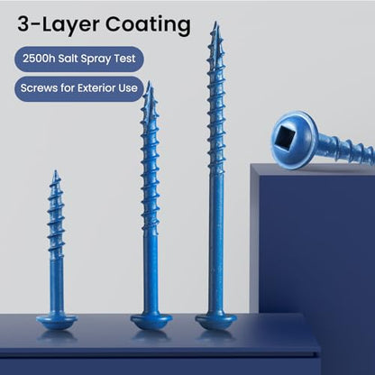 Pocket Hole Screws 1 Inch, 150Pcs, Anti-Rust Blue Coated Pocket Screws #8 x 1, Exterior Wood Screws, Coarse Thread, Washer Head Square Drive, Self-Tapping Tip, with Drive Bit - size: #8 x 1"