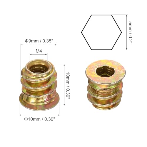 uxcell Wood Furniture M4x10mm Threaded Insert Nuts Interface Hex Socket Drive 20pcs - size: M4x10mm
