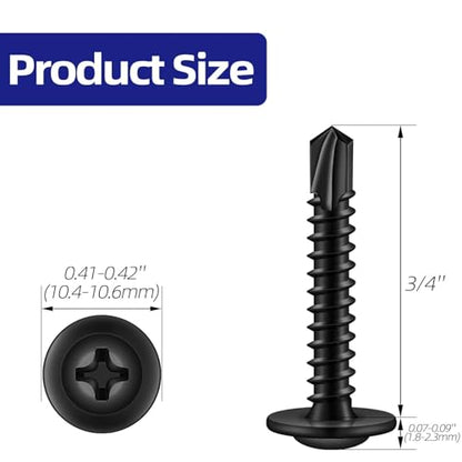 #8 x 3/4" Sheet Metal Screws, 200 PCS Etauwe Fast Self Tapping Screws for Metal, Phillips Modified Truss Head Self-Drilling Screws, Screwdriver Bit Included, Black - color: Black, size: #8 x 3/4"