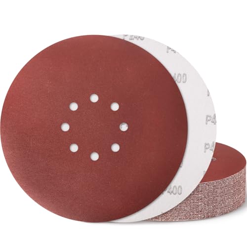 9 Inch 8 Hole Drywall Sanding Disc, 400 Grit 15 PCS Hook and Loop Sandpaper - style: Grit 400