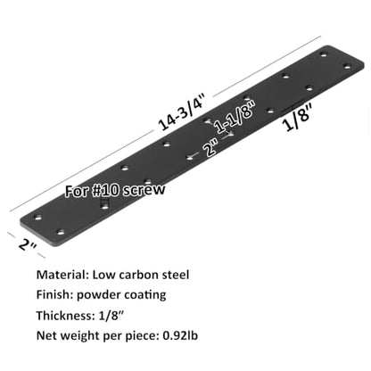 6 Pack 14-3/4" x 2" Black Flat Mending Plate, Metal Steel Long Bracket - size: 14-3/4" x 2"