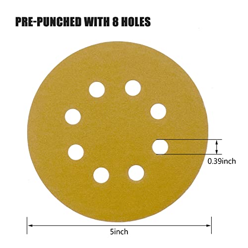 5 Inch Sanding Discs Hook and Loop, 220 Grits 8 Holes Sandpaper Round Orbital Sander Paper for Woodworking Car Boat Metal Polishing, 50pcs - style: 220 grits 50pcs