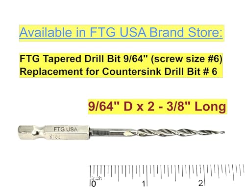 FTG USA 3 Pc #6 (9/64") Adjustable Wood Countersink Drill Bit Set Case - style: 3 Pc Same Size