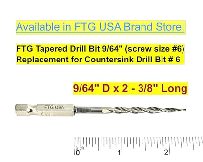 FTG USA 3 Pc #6 (9/64") Adjustable Wood Countersink Drill Bit Set Case - style: 3 Pc Same Size