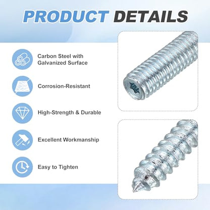 MECCANIXITY M10 Hanger Bolts, 3.15"(80mm) Length Double Headed Hanger Bolts 0.39"(10mm) Wood Dowel Screw Self-Tapping Threaded Rods Screw for Assembling Wood Furniture Joint, Pack of 10 - size: M10x80mmx10mm