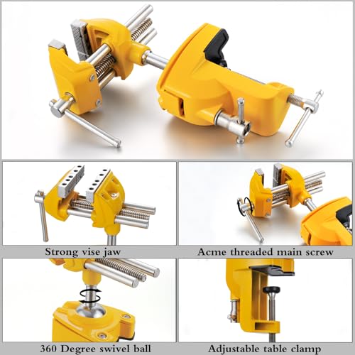 MAXMAN Bench Vise, 360° Cast Steel Swivel Base, 3 inch Multi-Purpose Clamp - color: Yellow