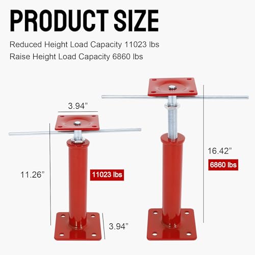 4 Pack Adjustment House Jacks for Leveling Crawlspace, Red - color: Red, size: 11"-16"