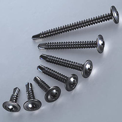 Wensilon (200Pcs)#8×1” for Sheet Metal Self-Tapping Screws 410 Black Stainless Steel Truss Head High-Strength Quick Tapping - color: Black, size: #8X1"