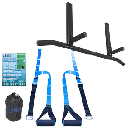 Joist Mount Pull Up Bar with Extra Hardware and Mounting Template for Easy Install to Beam or Rafter by Ultimate Body Press - color: Joist Mount Pull Up Bar and Strap System