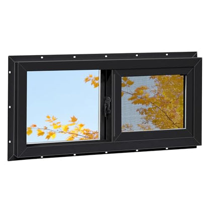 Vinyl Basement Window, Bathroom Sliding Window 32" x 14" Black - size: 32x14 IN
