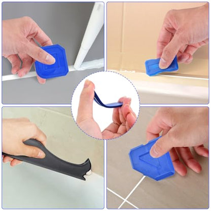 Silicone Caulking Tool, 3 in 1 Caulking Remover Glazing Compound Finishing Tool with 5 Replacement Silicone Scraper Pads, Grout Scraper Kit for Bathroom, Kitchen, Floor, Window, Sink Joint
