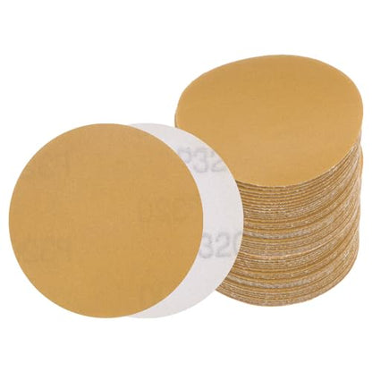 50pcs No Hole Sanding Discs- [ 3 Inch 320 Grit ] Round Hook and Loop Grip Sanding Pads Sheet Sandpaper for Automotive Woodworking Metal Polishing Use| Gold, Aluminum Oxide - size: 320 grit