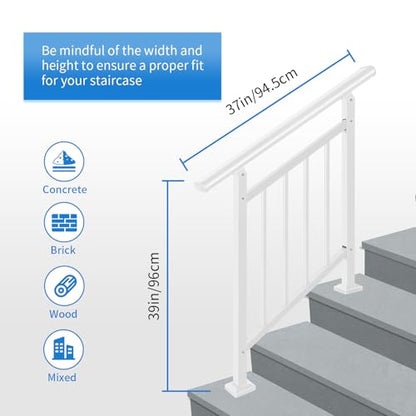 Upgrade 2 in 1 Stair Handrail&Horizontal Railing, 3 Step Stair Railing Kit - color: White, size: 3 Steps