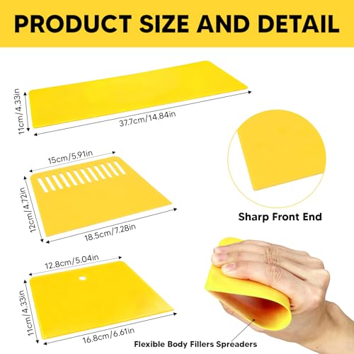 3 Pieces Auto Body Filler Spreaders Pp Putty Tool Flexible Edge Yellow for Car Foil Installation Tool Versatile