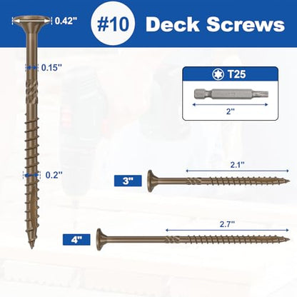 #10 x 4” Deck Screws, 108Pcs Star Drive Wood Screws - color: Brown, size: 4 Inch