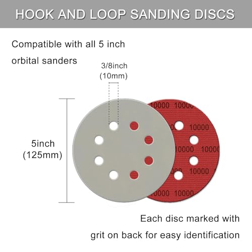 100Pcs 5 Inch Sanding Discs Hook & Loop 8-Hole Wet Dry Sandpaper 10000 Grit - style: 100Pcs 10000 Grit