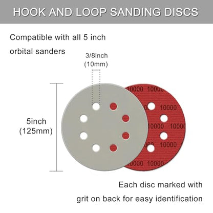 100Pcs 5 Inch Sanding Discs Hook & Loop 8-Hole Wet Dry Sandpaper 10000 Grit - style: 100Pcs 10000 Grit