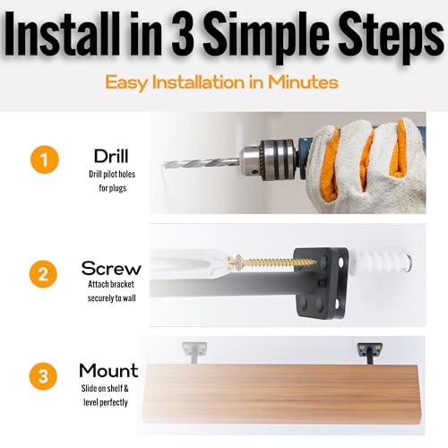 EVALD LevelMate™ Uni-Mount 4 Inch Floating Shelf Brackets, Hidden Shelf Brackets with Anti-Sag Pinol Screw System, Floating Shelf Mount with Screws & Anchors (6 Pack) - size: 4 Inch, style: 6 Pack Uni-mount