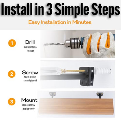 EVALD LevelMate™ Uni-Mount 4 Inch Floating Shelf Brackets, Hidden Shelf Brackets with Anti-Sag Pinol Screw System, Floating Shelf Mount with Screws & Anchors (6 Pack) - size: 4 Inch, style: 6 Pack Uni-mount