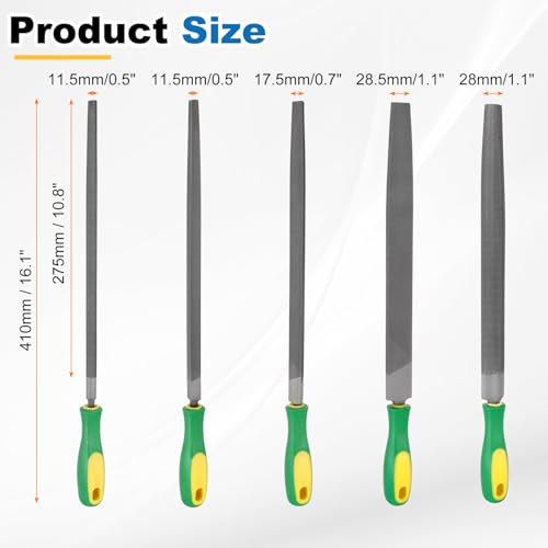 HARFINGTON 5pcs Metal File Set 12" Medium Teeth High Carbon Steel Hand Files with PP Handle Square/Flat/Triangle/Half-Round/Round for Metal Wood Stone Grinding Polishing Engraving - size: 1, style: Middle Teeth