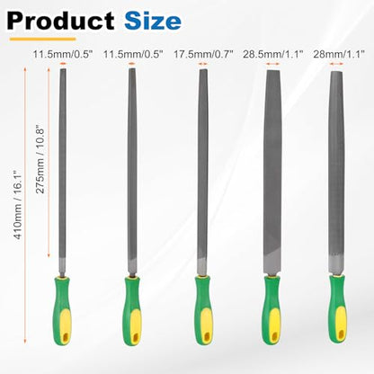 HARFINGTON 5pcs Metal File Set 12" Medium Teeth High Carbon Steel Hand Files with PP Handle Square/Flat/Triangle/Half-Round/Round for Metal Wood Stone Grinding Polishing Engraving - size: 1, style: Middle Teeth