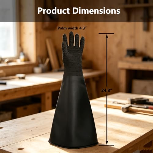 Heavy Duty Sandblasting Gloves Rubber Gloves for Sandblaster Protective Safety Work Black Striped Glove - color: Black 24.8" Gloves