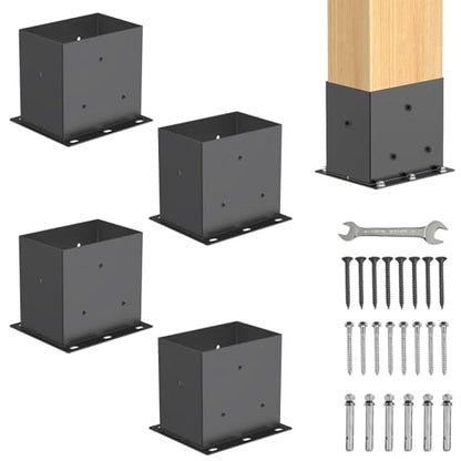4 Pcs Post Base|4"x 6"Post Brackets (Acturl Fit 3.6"x5.6") Post| - size: 4"x 6", style: 4 Pcs