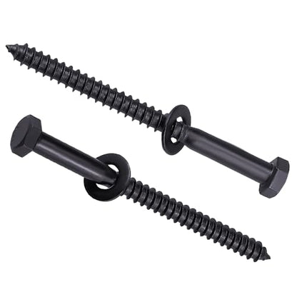 6-Sets 1/2 x 6 Hex Lag Screws and 1/2" ID Flat Washers, 304 Stainless Steel 18/8, Black Coated, Heavy Duty Wood Screws for Deck/Fence/Floor, by AOESIN - size: 1/2 x 6"