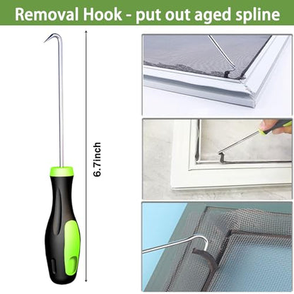 King&Charles 3-in-1 Window Screen Repair Kit, Steel/Nylon Roller & Hook