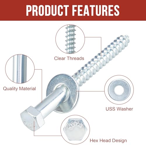 5/16" x 4" Lag Bolts (25 Pcs) 5/16 inch Lag Screws for Wood, Heavy Duty Hex Head with Washers, Zinc Plated - size: 5/16" x 4" (25 PCS)