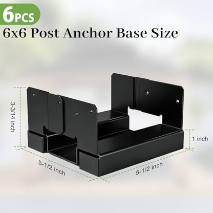 6 Pcs 6x6 Post Base for Concrete, Actual 5.5"x5.5" Wood, Black - size: 6Pcs Black