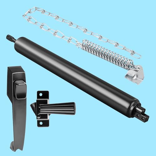 Pneumatic Door Closer Kit for Screen and Storm Doors, Includes Push Button Latch and Protector Chain Spring (Black All-in-One, 1 Set) - style: Black All-in-One