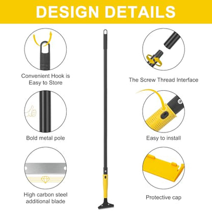KeFanta Scraper Tool, 4" Wide Heavy Duty Floor Scraper, 45.7" Long Handle - color: Long Handle Floor Scraper Yellow