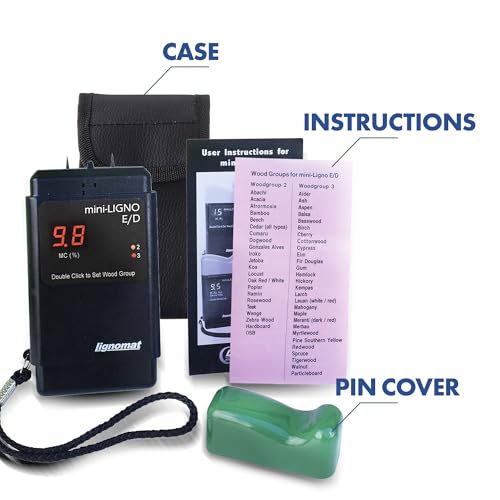 Lignomat Mini-Ligno E/D Pin Moisture Meter - Moisture Detector & Tester for Wood Floors, Woodworking, Building & Home Maintenance - Moist Meter for Wood Walls and Firewood
