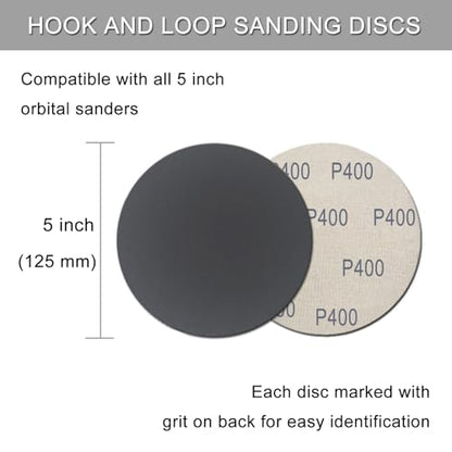 50Pcs 5 Inch Hook and Loop Sanding Discs, 400 Grit Wet Dry Round Sandpaper - style: Grit 400