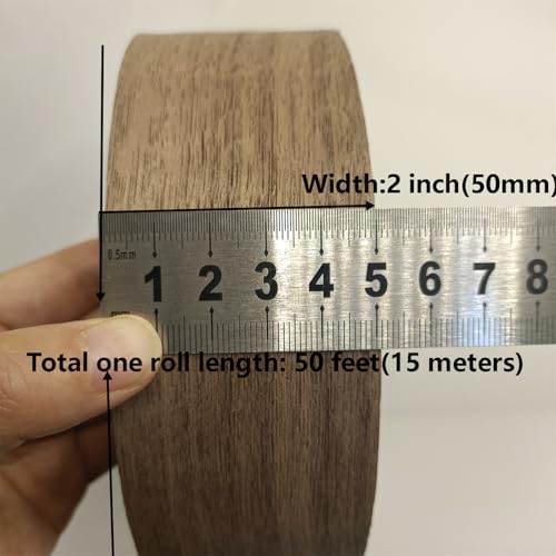 Black Walnut Wood Veneer Edge Banding 2 inchx50ft,Preglued Iron-On with Self Hot Melt Adhesive Edgebanding Strip, Plywood Flexible Wood Roll for Shelves MDF Cabinet Repair - size: 2" x50'