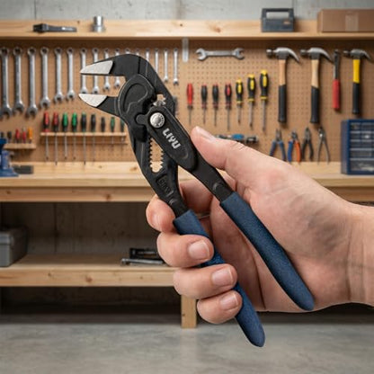 LIYU 7-Inch Adjustable Pliers Wrench, Forged CR-V Steel, Black Phosphate Rust-Resistant Finish, Comfort Non-Slip PVC Handle, Multi-Purpose Tool for Plumbing, Auto Repair & Household Maintenance