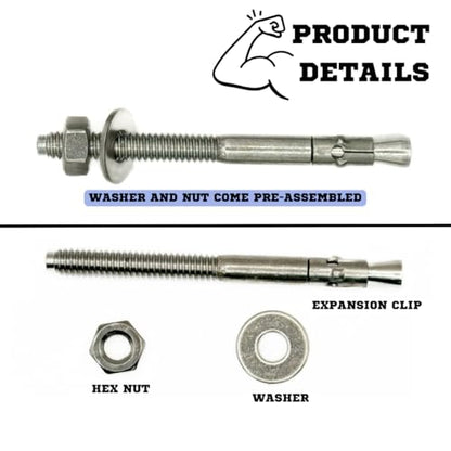 Mighty Fasteners 304 Stainless Steel Wedge Anchors 1/4" X 3" - 25 Pack - size: 1/4" X 3"