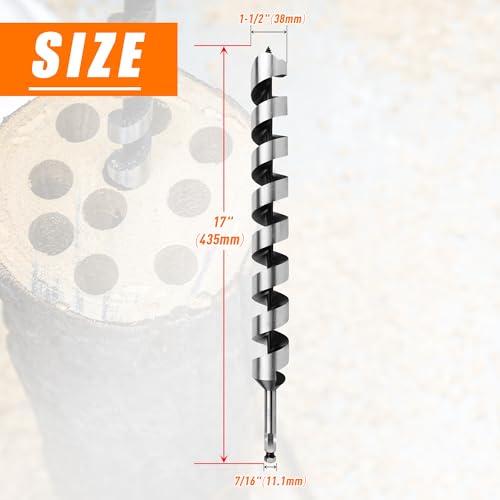 1-1/2 Inch x 17 Inch Auger Drill Bit for Wood,1-1/2 Inch Hex Shank - size: 1-1/2" x 17"