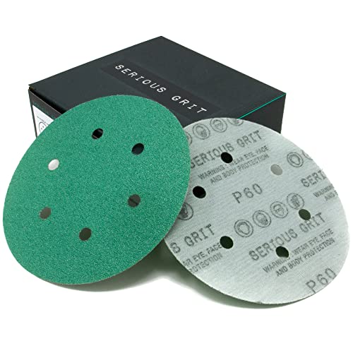 Serious Grit - 6-Inch 6-Hole P60 Grit Sanding Discs - 25 Pack Box - size: 60 Grit