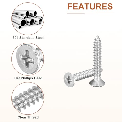 DTGN 50Pcs #8x1 Flat Head Wood Screws, 304 Stainless Steel - Silver - color: Silver, size: #8x1"