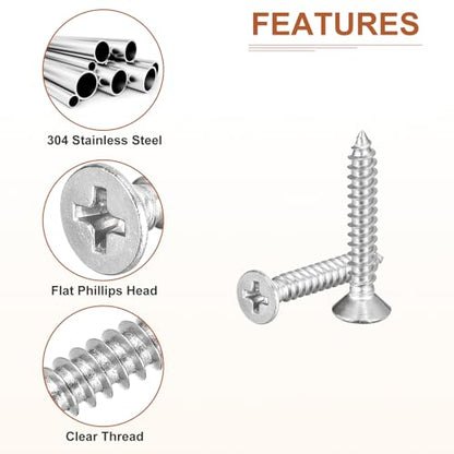 DTGN 50Pcs #8x1 Flat Head Wood Screws, 304 Stainless Steel - Silver - color: Silver, size: #8x1"