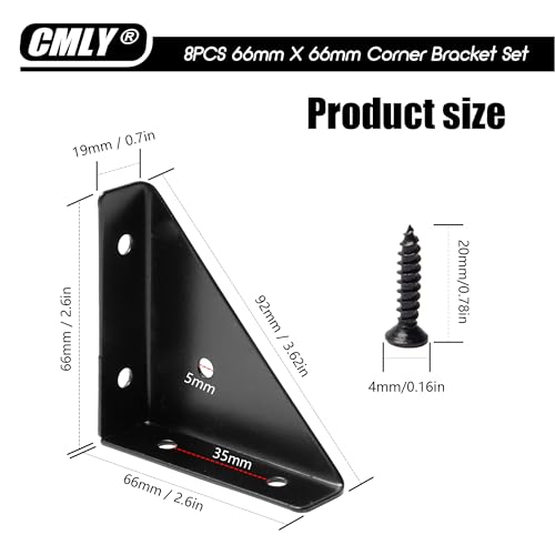 Corner Brace Brackets, 8Pcs 66mm x 66mm Black Corner Braces for Wood - size: Large, style: 8-Pack