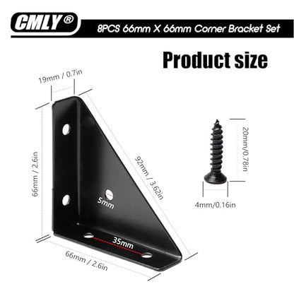Corner Brace Brackets, 8Pcs 66mm x 66mm Black Corner Braces for Wood - size: Large, style: 8-Pack