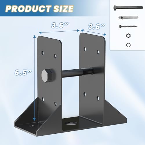 4x4 Post Base 2 Pcs,Inner Size 3.6"x3.6" Post Anchors, - size: 4x4